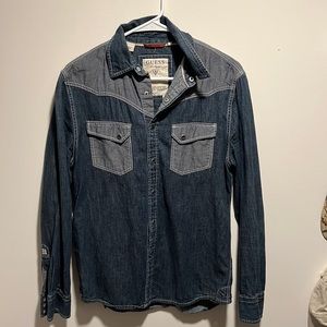 Guess Denim button down long sleeve western shirt S